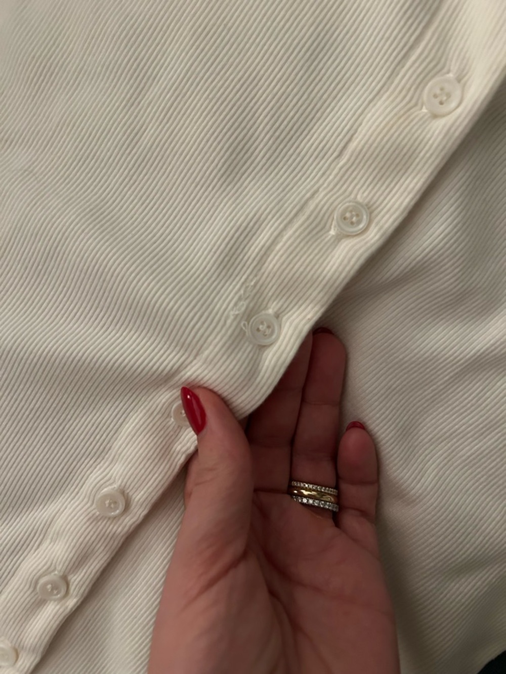 Reformation Cream Ribbed Button-Front Short Sleeve Top - Picture 4 of 5